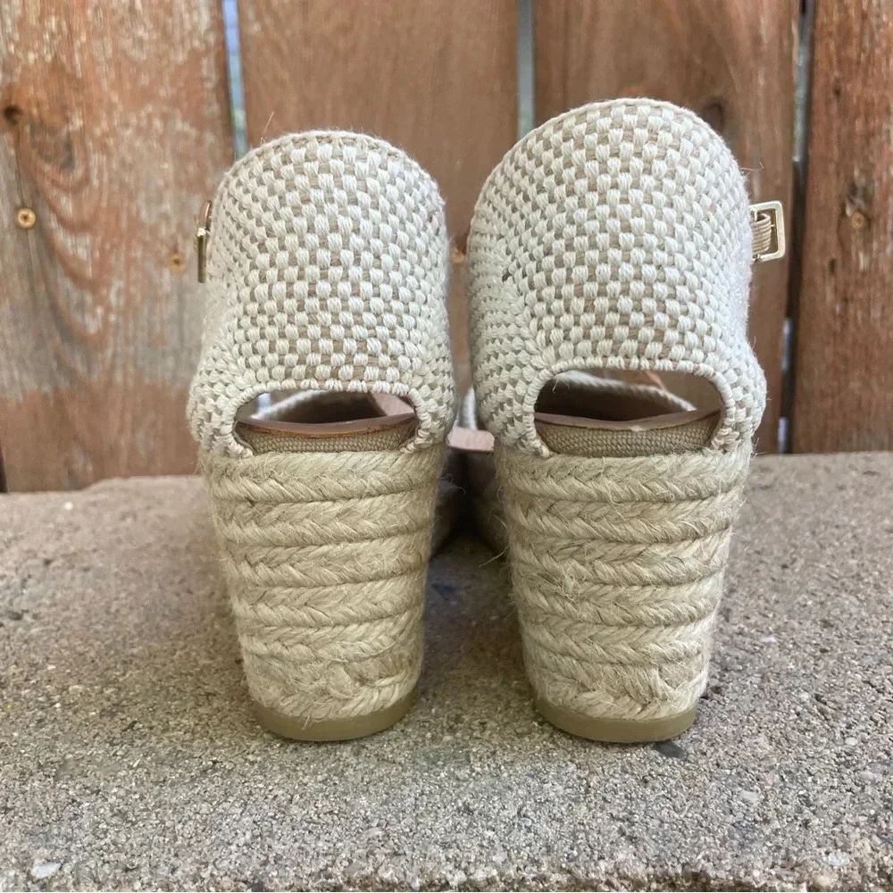 KANNA Women’s Cream Tan Espadrille Platform Wedge Heel Strap Shoe 39